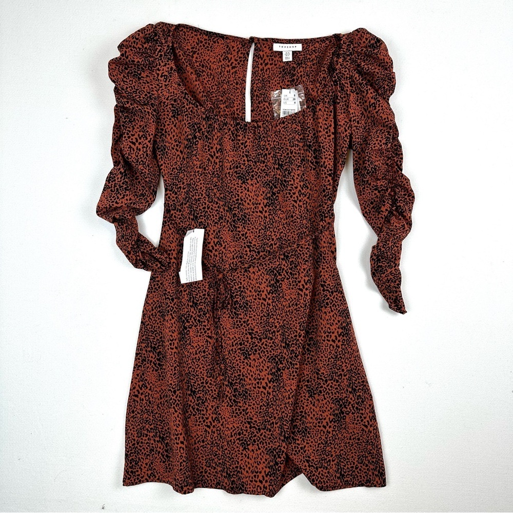 Topshop Animal Print Ruched‎ Sleeve Dress NWT